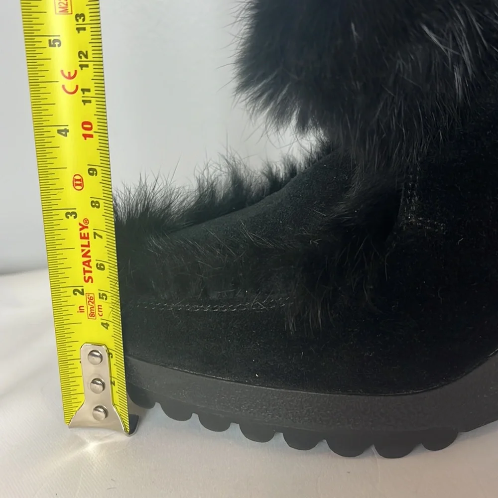 Coach Kataya Wedge Ankle Boots Booties in Black Suede with Black Rabbit Fur Trim - Picture 15 of 17